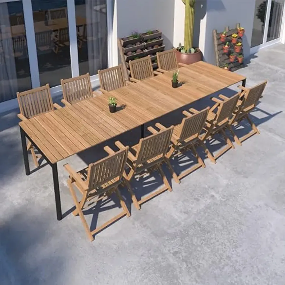 Amazonia Patio Blue Patio 11-Piece Dining Set |Certified Teak|Ideal for Outdoors