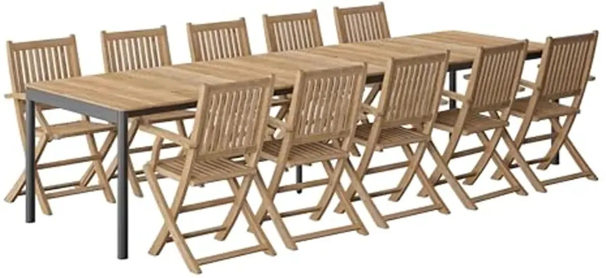 Amazonia Patio Blue Patio 11-Piece Dining Set |Certified Teak|Ideal for Outdoors