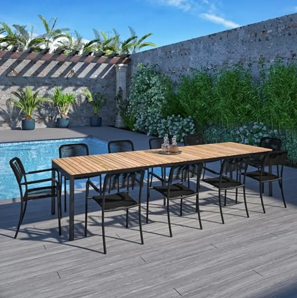 Amazonia Patio Prex Patio 11-Piece Dining Set |Certified Teak & Steel|Ideal for Outdoors