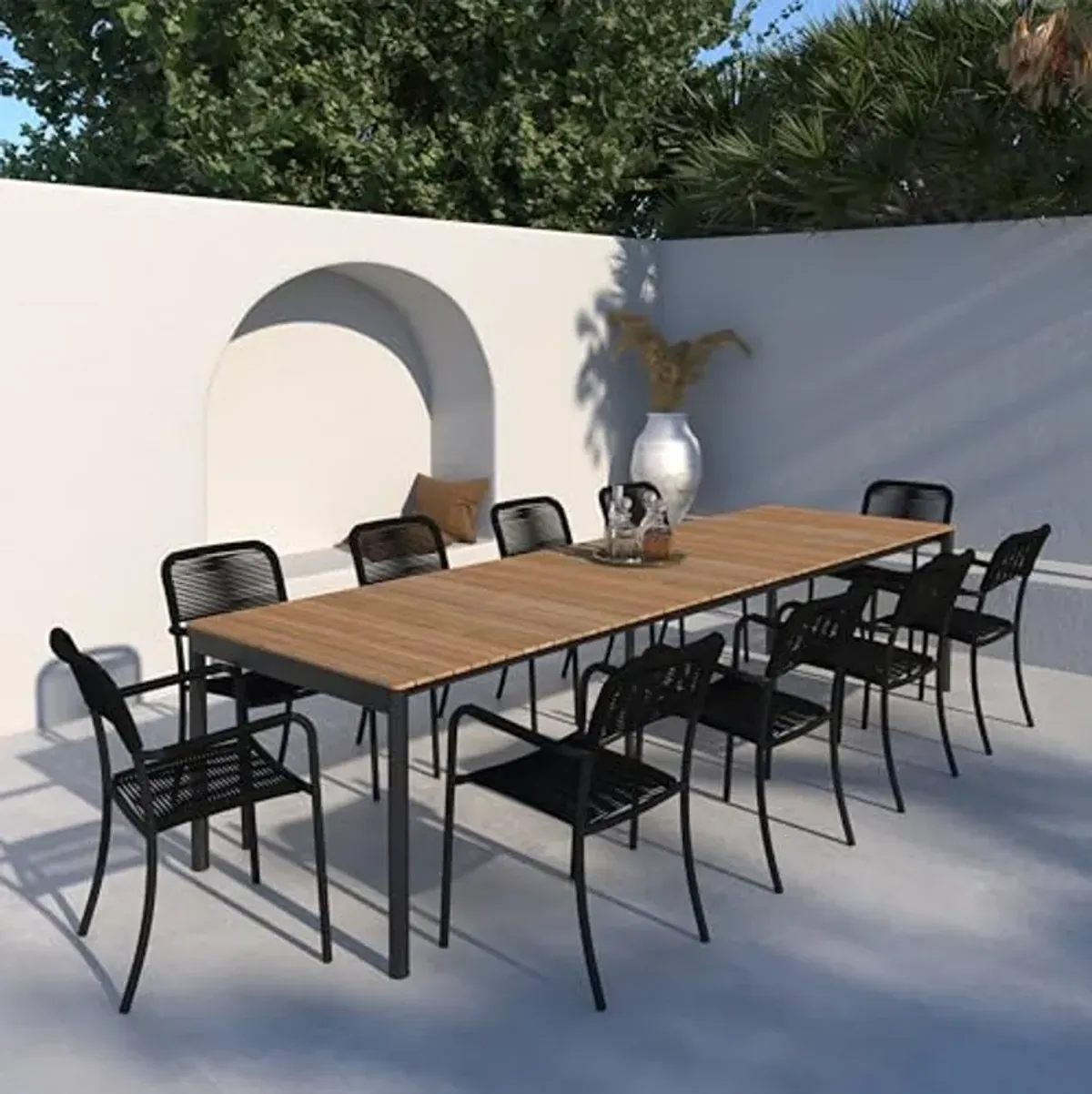 Amazonia Patio Prex Patio 11-Piece Dining Set |Certified Teak & Steel|Ideal for Outdoors