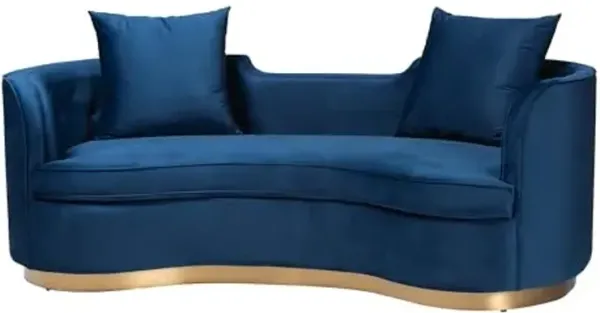 Baxton Studio Deserae Glam and Luxe Navy Blue Velvet and Brushed Gold Metal Sofa