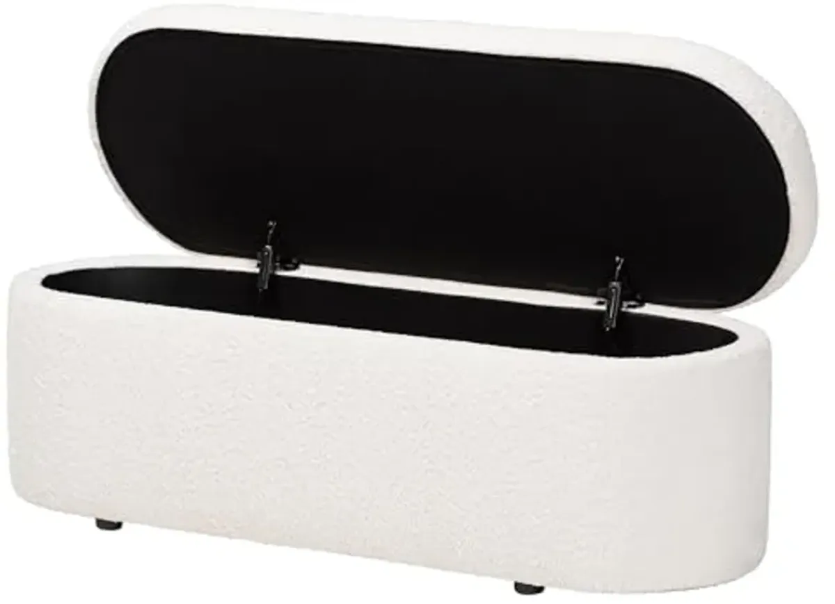 Baxton Studio Lavina Teddy-Bear Fabric Storage Bench, White