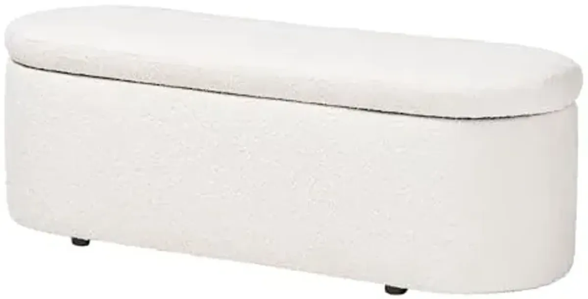 Baxton Studio Lavina Teddy-Bear Fabric Storage Bench, White