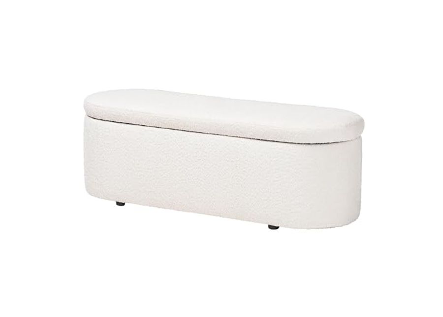 Baxton Studio Lavina Teddy-Bear Fabric Storage Bench, White