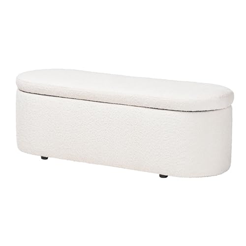 Baxton Studio Lavina Teddy-Bear Fabric Storage Bench, White