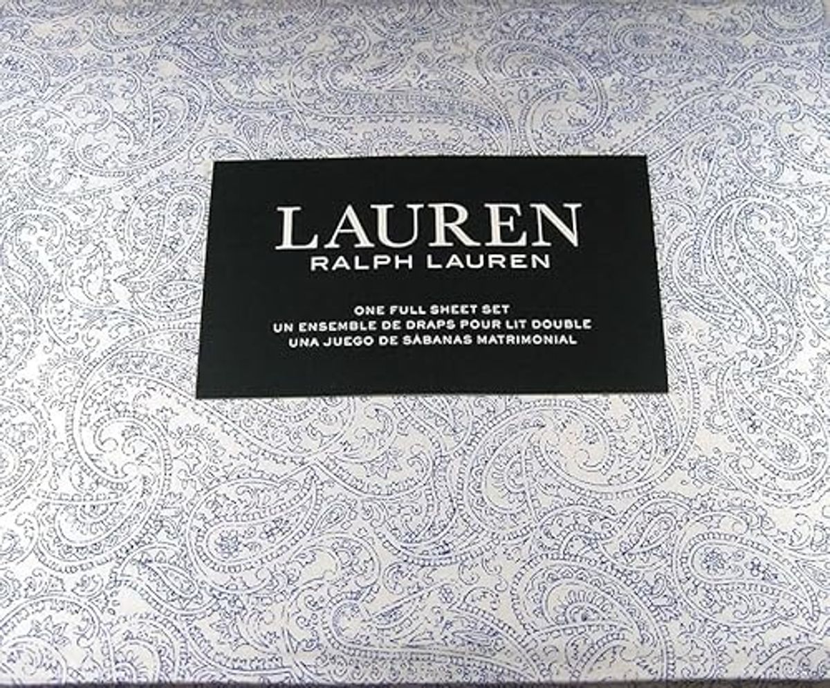 Lauren Ralph Lauren soma Blue Ink Paisley 4P Extra Deep Full Sheet Set Cotton White Ground (Full)