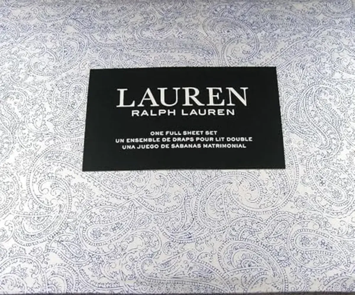 Lauren Ralph Lauren soma Blue Ink Paisley 4P Extra Deep Full Sheet Set Cotton White Ground (Full)