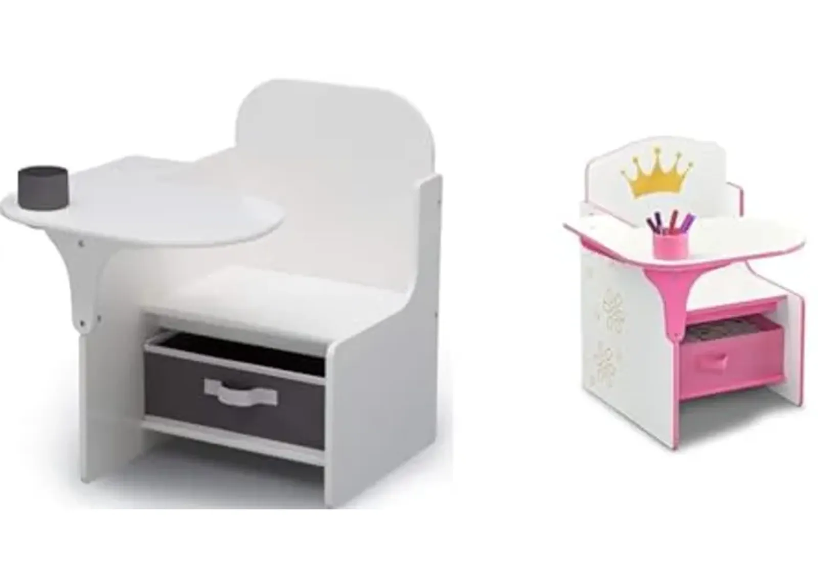 Delta Children MySize & Princess Crown Chair Desks with Storage Bins - White/Pink & Bianca White