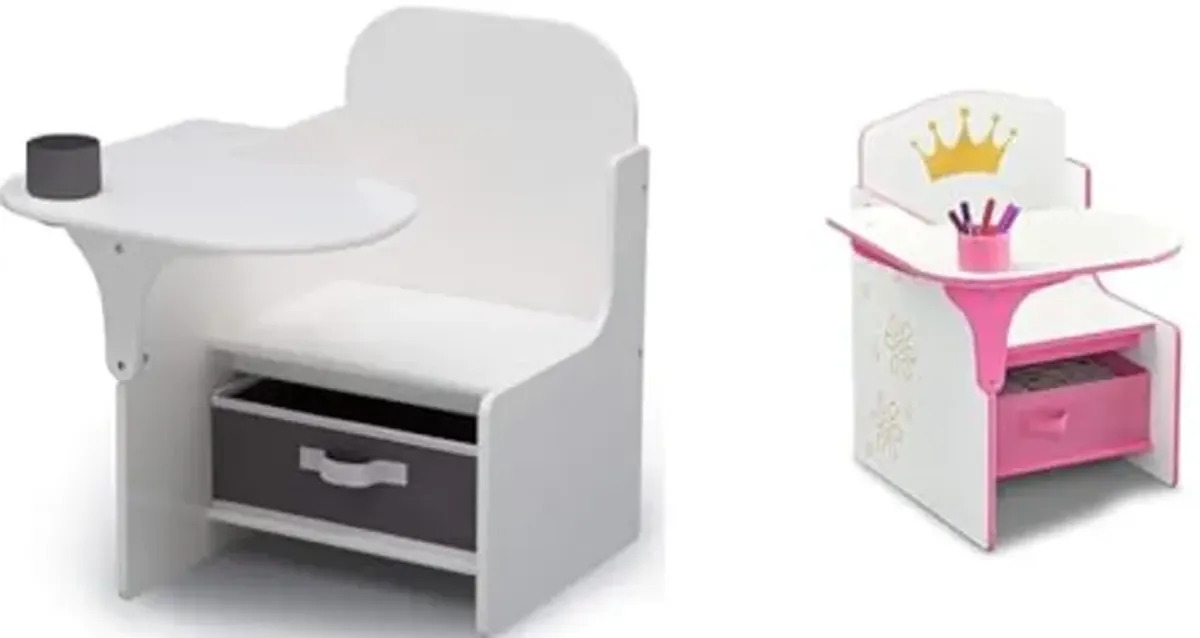 Delta Children MySize & Princess Crown Chair Desks with Storage Bins - White/Pink & Bianca White