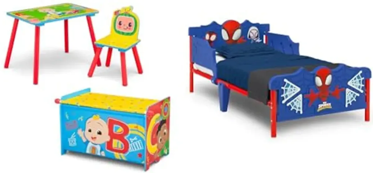 Delta Children CoComelon 3-Piece Toddler Playroom Set, Spidey Toddler Bed, Blue