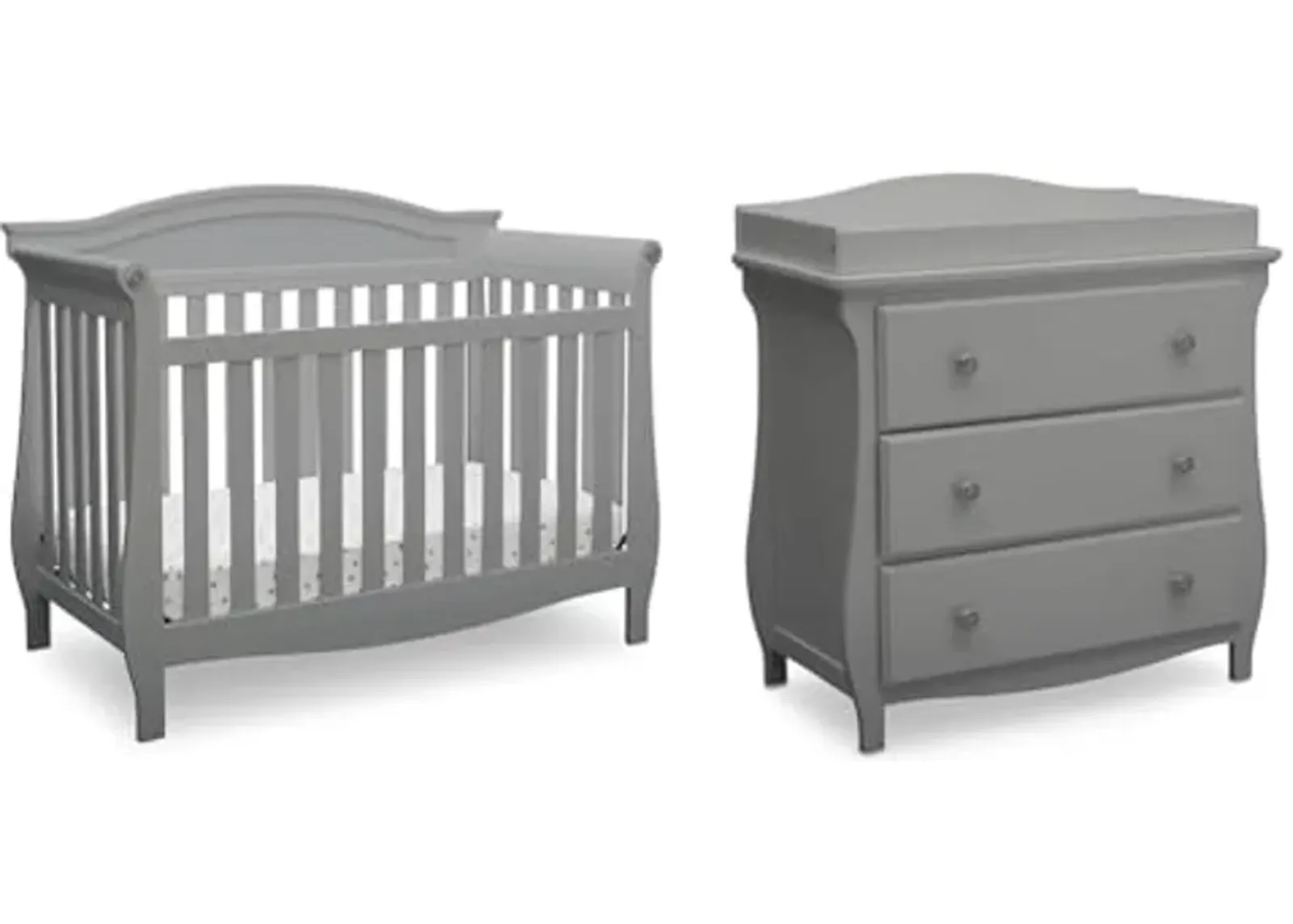 Delta Children Lancaster 4-in-1 Convertible Baby Crib & 3 Drawer Dresser with Changing Top, Grey