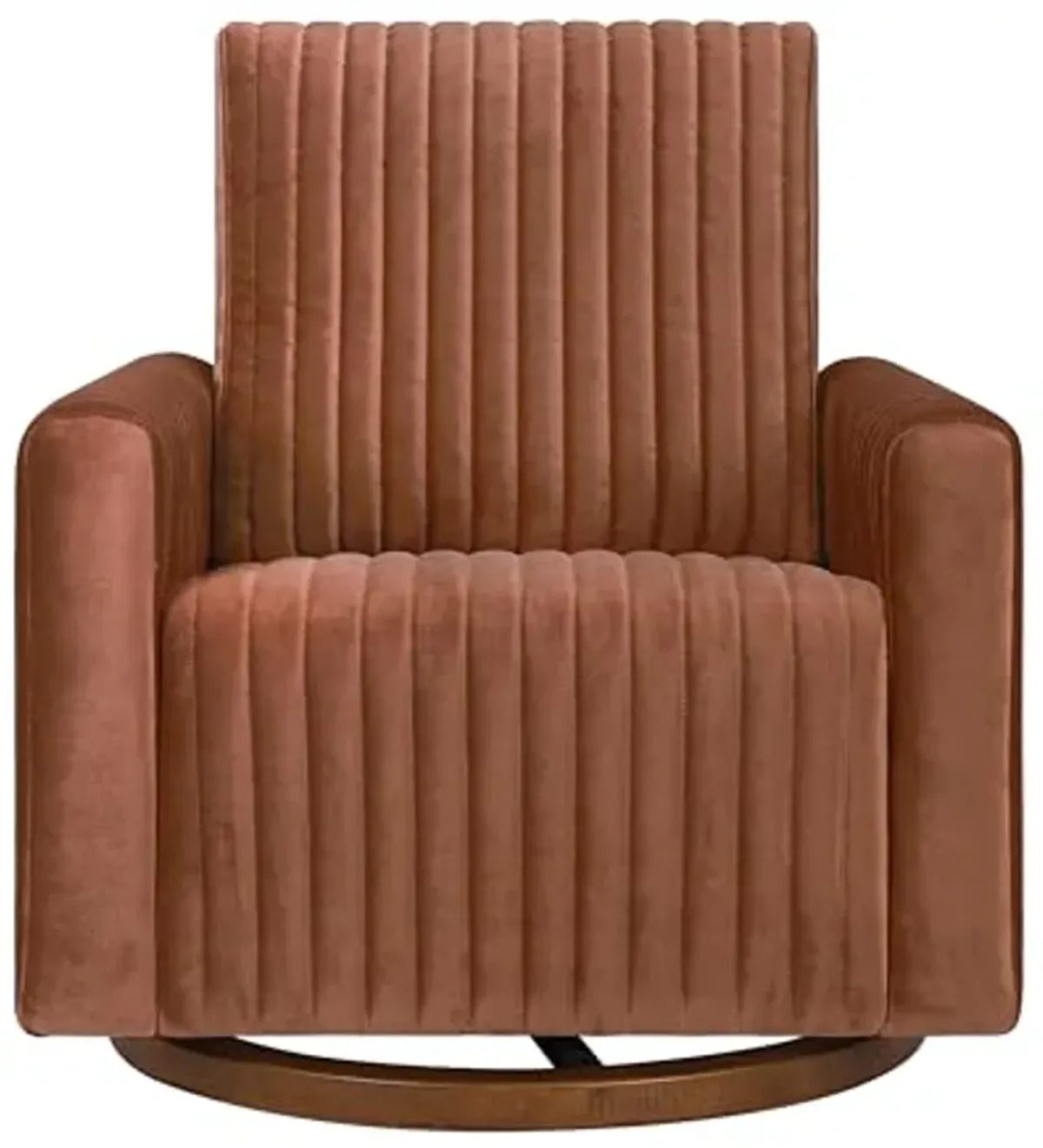 Babyletto Poe Channeled Swivel Glider in Rust Velvet and Dark Wood Base, Greenguard Gold and CertiPUR-US Certified