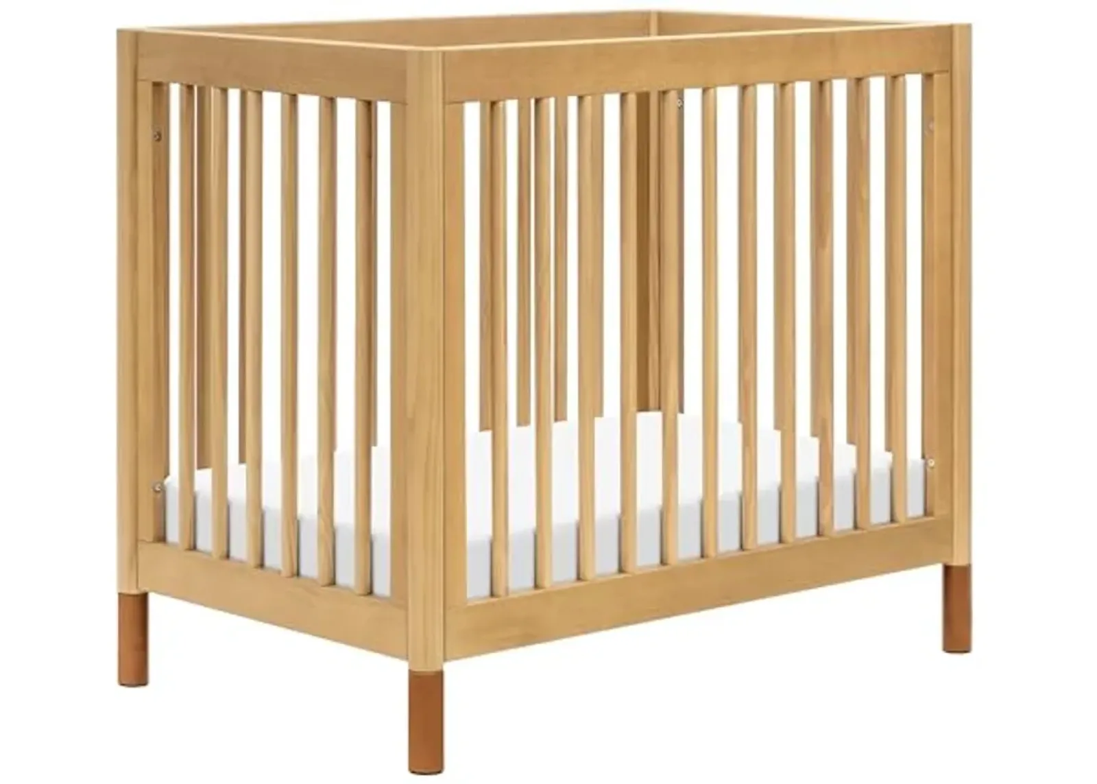 babyletto Gelato 4-in-1 Convertible Mini Crib with Toddler Bed Conversion in Honey with Vegan Tan Leather Feet, Greenguard Gold Certified