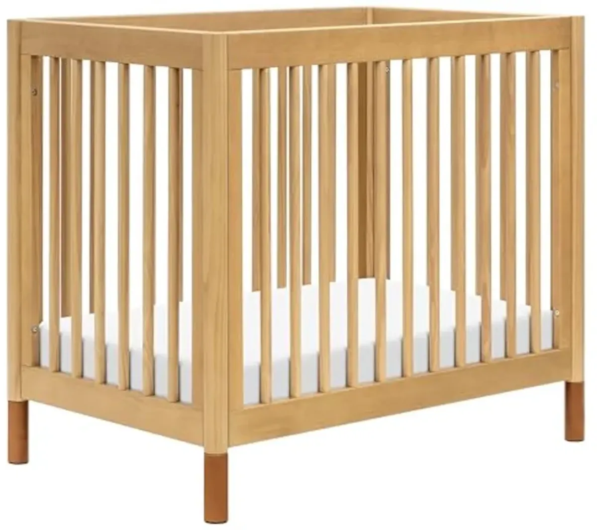 babyletto Gelato 4-in-1 Convertible Mini Crib with Toddler Bed Conversion in Honey with Vegan Tan Leather Feet, Greenguard Gold Certified