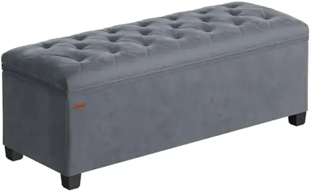 SONGMICS Velvet Storage Ottoman Bench, Foot Rest with Legs, 15.7 x 43 x 15.7 Inches, End of Bed Bench, Storage Chest, Load up to 660 lb, for Living Room, Bedroom, Entryway, Slate Gray ULSF089G01