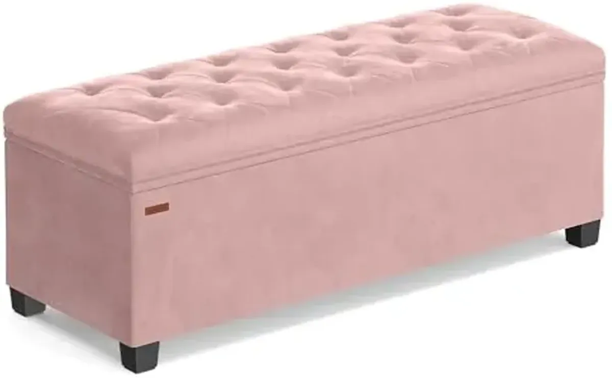 SONGMICS Velvet Storage Ottoman Bench, Foot Rest with Legs, 15.7 x 43 x 15.7 Inches, End of Bed Bench, Storage Chest, Load up to 660 lb, for Living Room, Bedroom, Entryway, Jelly Pink ULSF089R01