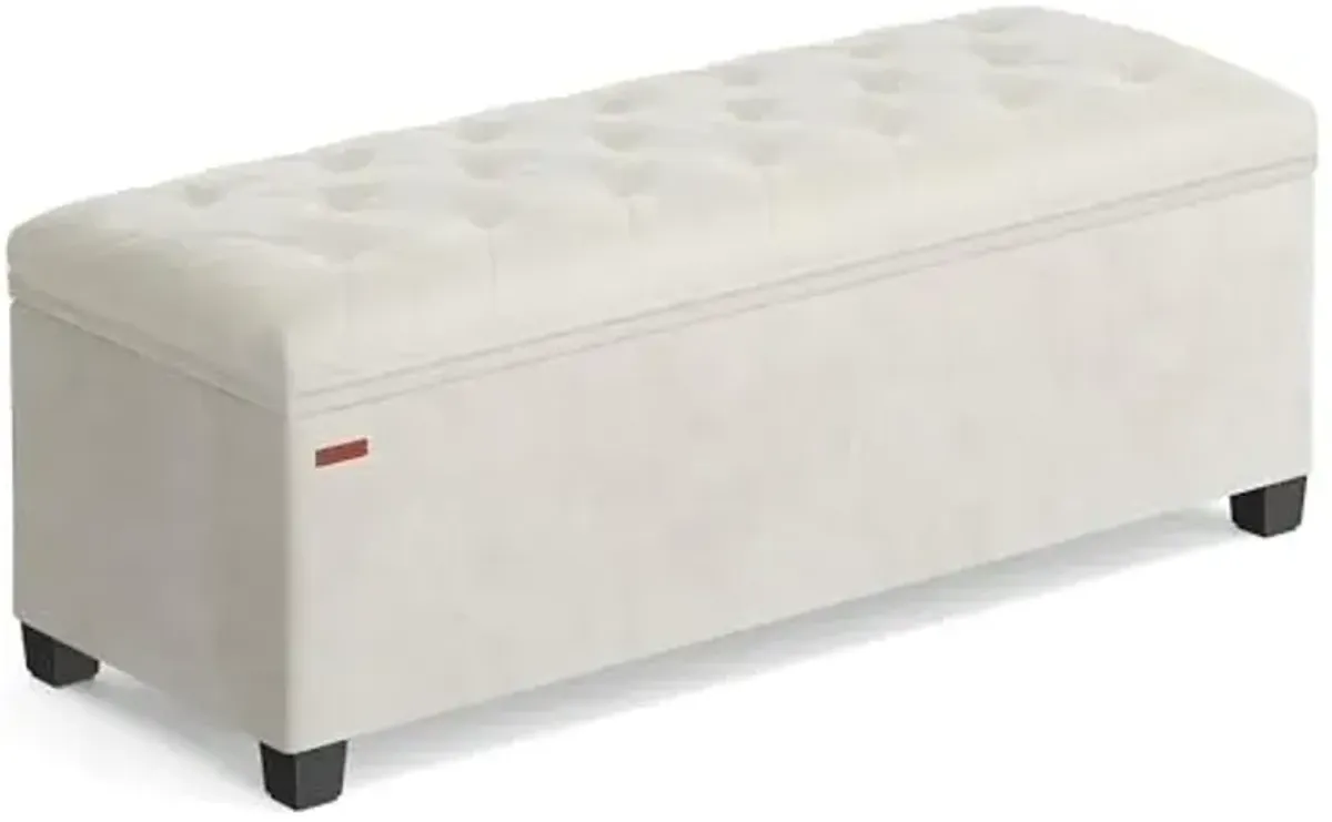 SONGMICS Velvet Storage Ottoman Bench, Foot Rest with Legs, 15.7 x 43 x 15.7 Inches, End of Bed Bench, Storage Chest, Load up to 660 lb, for Living Room, Bedroom, Entryway, Cream White ULSF089W01
