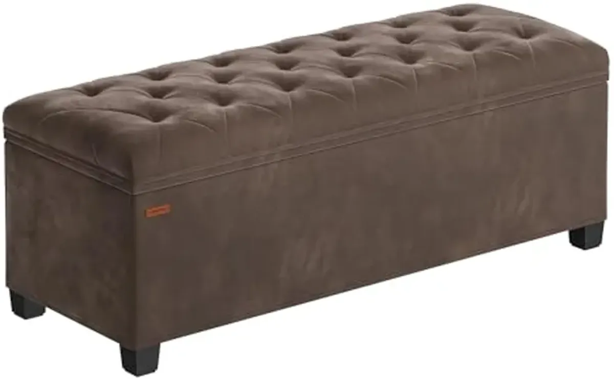 SONGMICS Velvet Storage Ottoman Bench, Foot Rest with Legs, 15.7 x 43 x 15.7 Inches, End of Bed Bench, Storage Chest, Load up to 660 lb, for Living Room, Bedroom, Entryway, Walnut Brown ULSF089K01