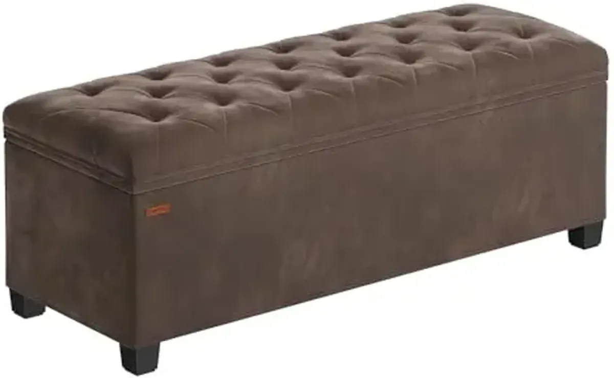 SONGMICS Velvet Storage Ottoman Bench, Foot Rest with Legs, 15.7 x 43 x 15.7 Inches, End of Bed Bench, Storage Chest, Load up to 660 lb, for Living Room, Bedroom, Entryway, Walnut Brown ULSF089K01