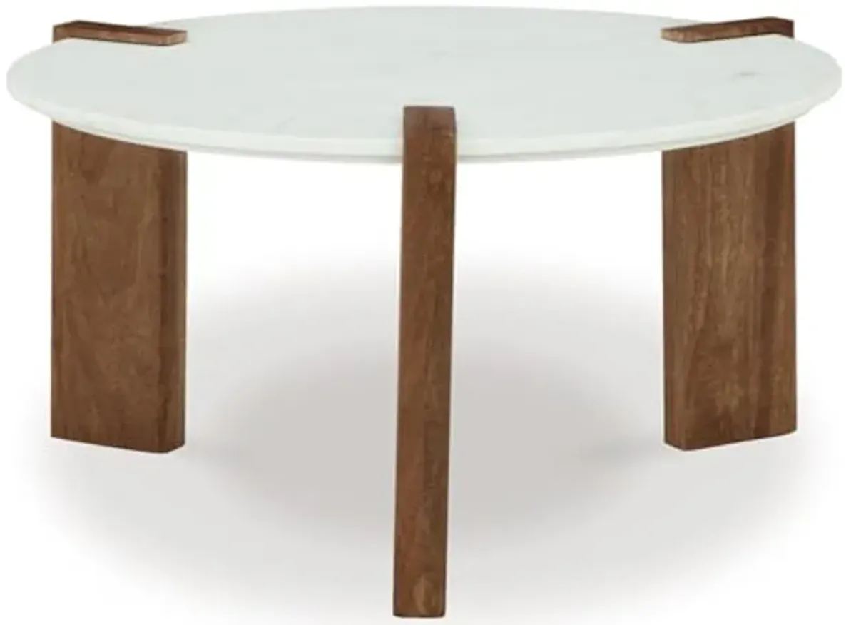 Signature Design by Ashley Isanti Modern Coffee Table with Marble Top, White & Light Brown