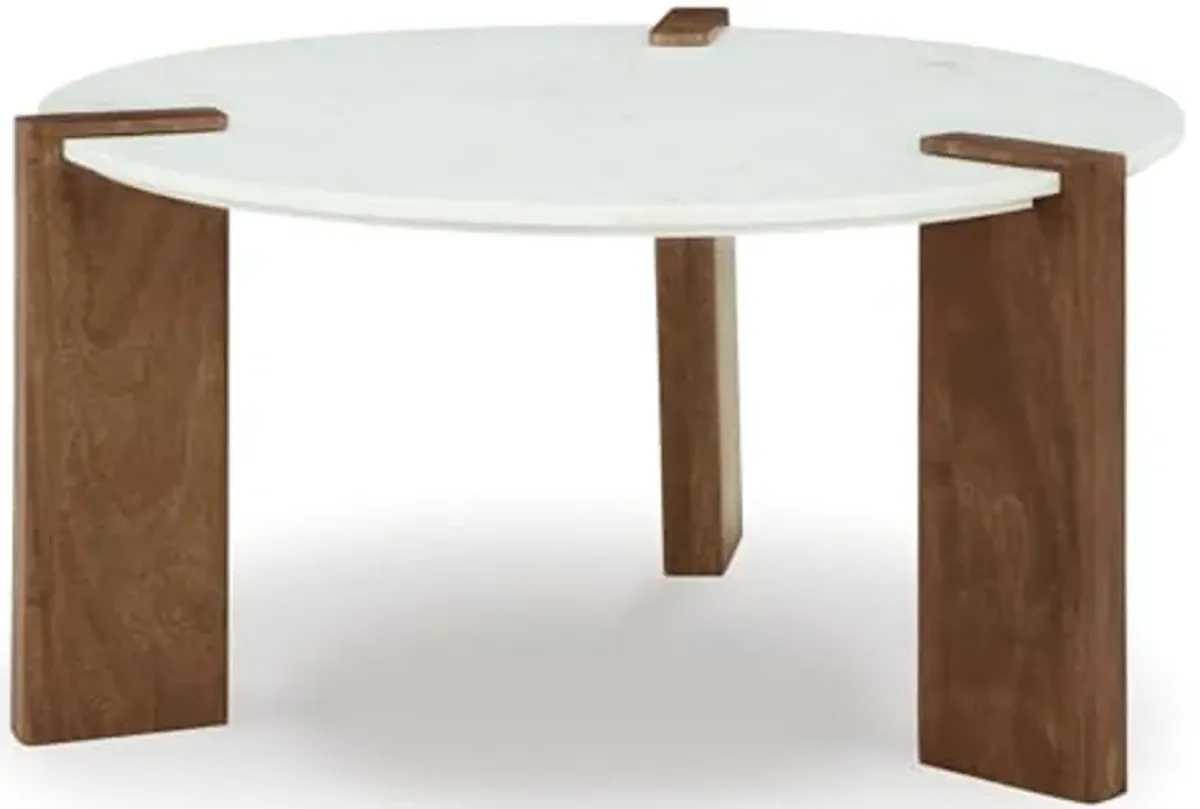 Signature Design by Ashley Isanti Modern Coffee Table with Marble Top, White & Light Brown