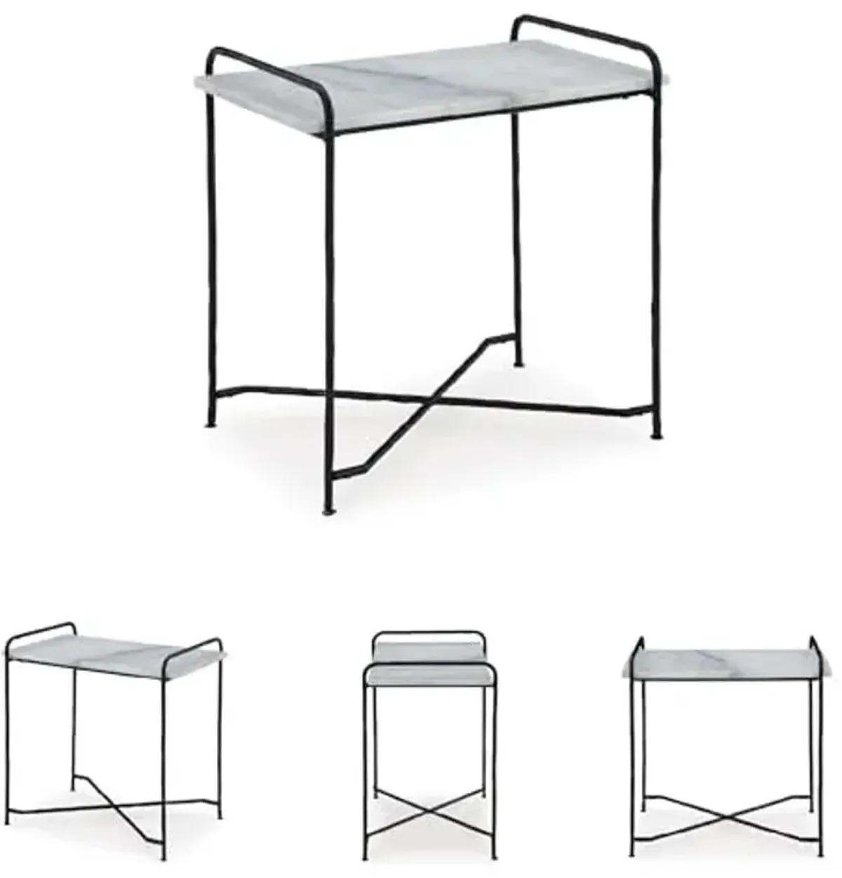 Signature Design by Ashley Ashber Contemporary Marble-Tabletop Accent Table with Cross Legs, White & Black