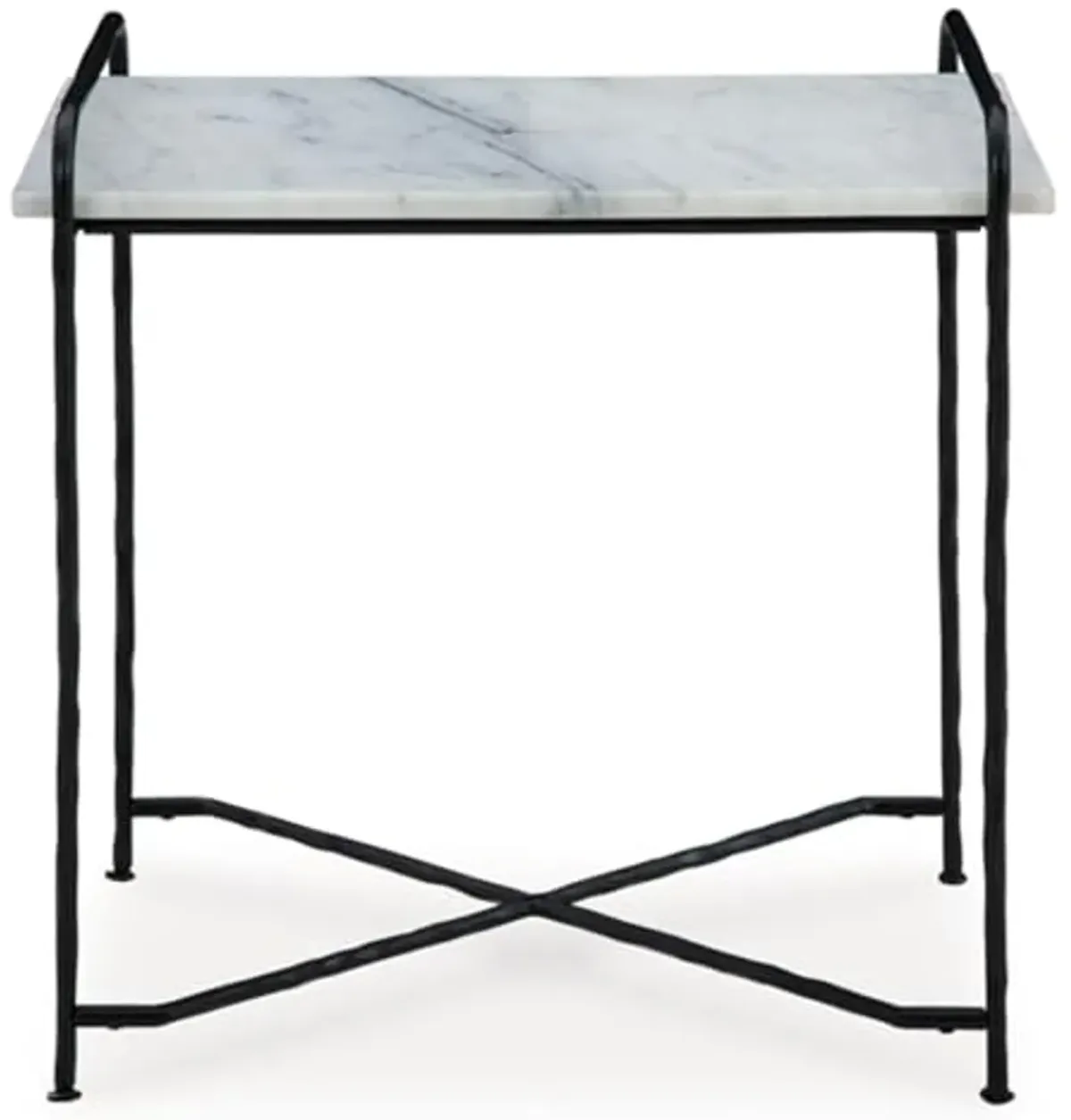 Signature Design by Ashley Ashber Contemporary Marble-Tabletop Accent Table with Cross Legs, White & Black