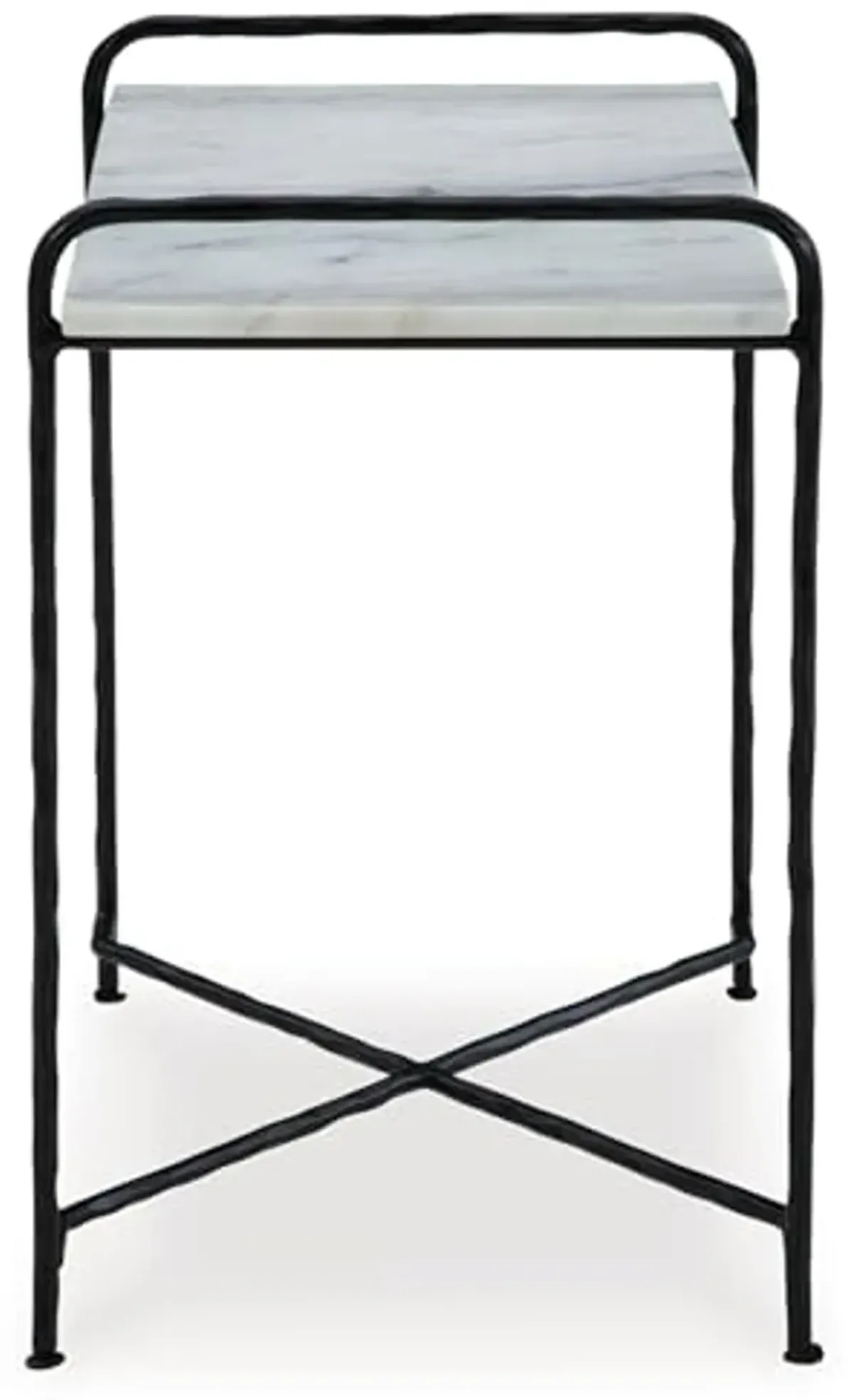 Signature Design by Ashley Ashber Contemporary Marble-Tabletop Accent Table with Cross Legs, White & Black