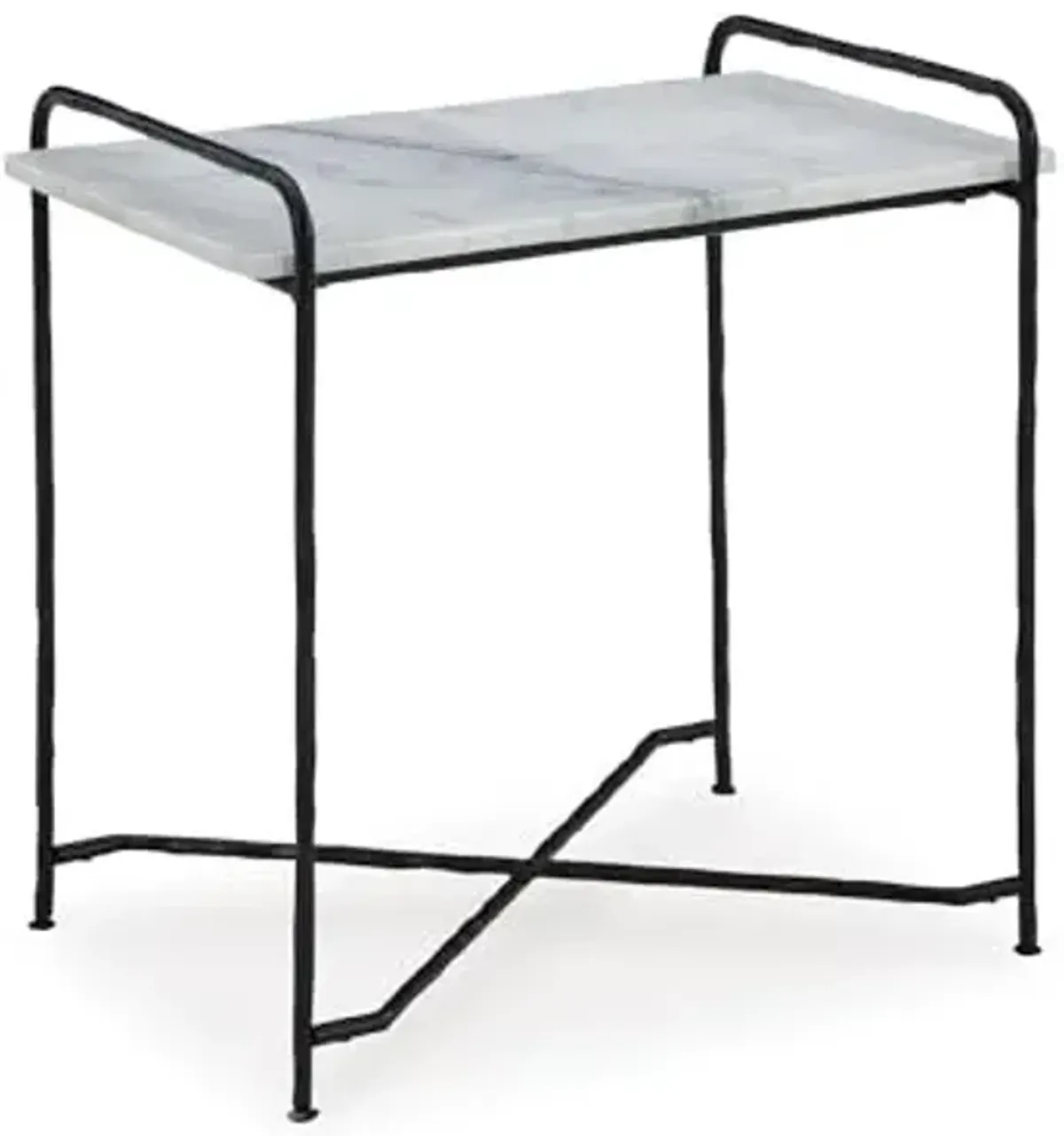 Signature Design by Ashley Ashber Contemporary Marble-Tabletop Accent Table with Cross Legs, White & Black