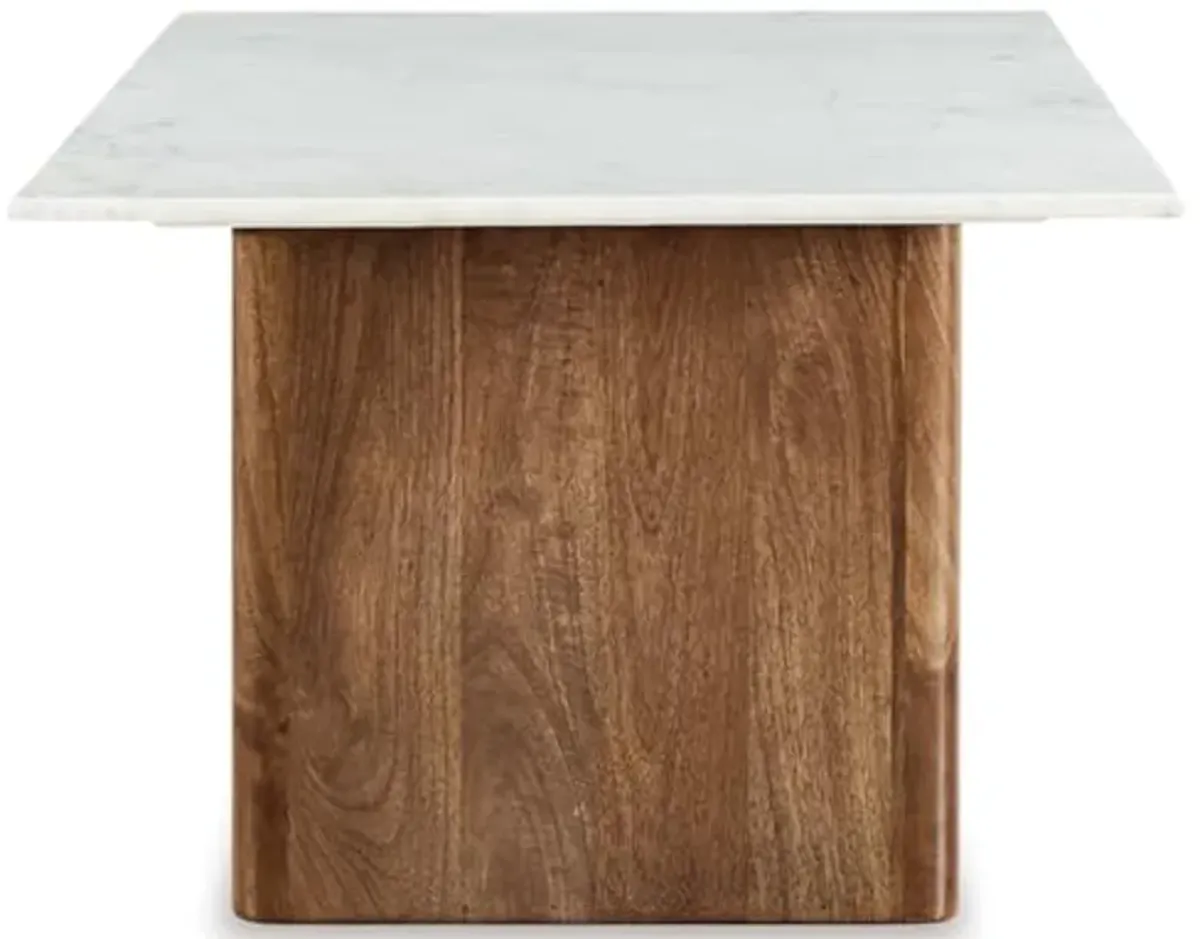 Signature Design by Ashley Isanti Modern Coffee Table with Marble Top, White & Light Brown