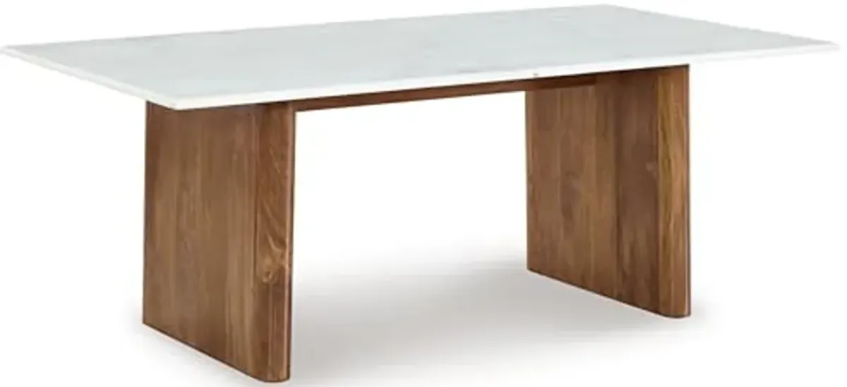 Signature Design by Ashley Isanti Modern Coffee Table with Marble Top, White & Light Brown