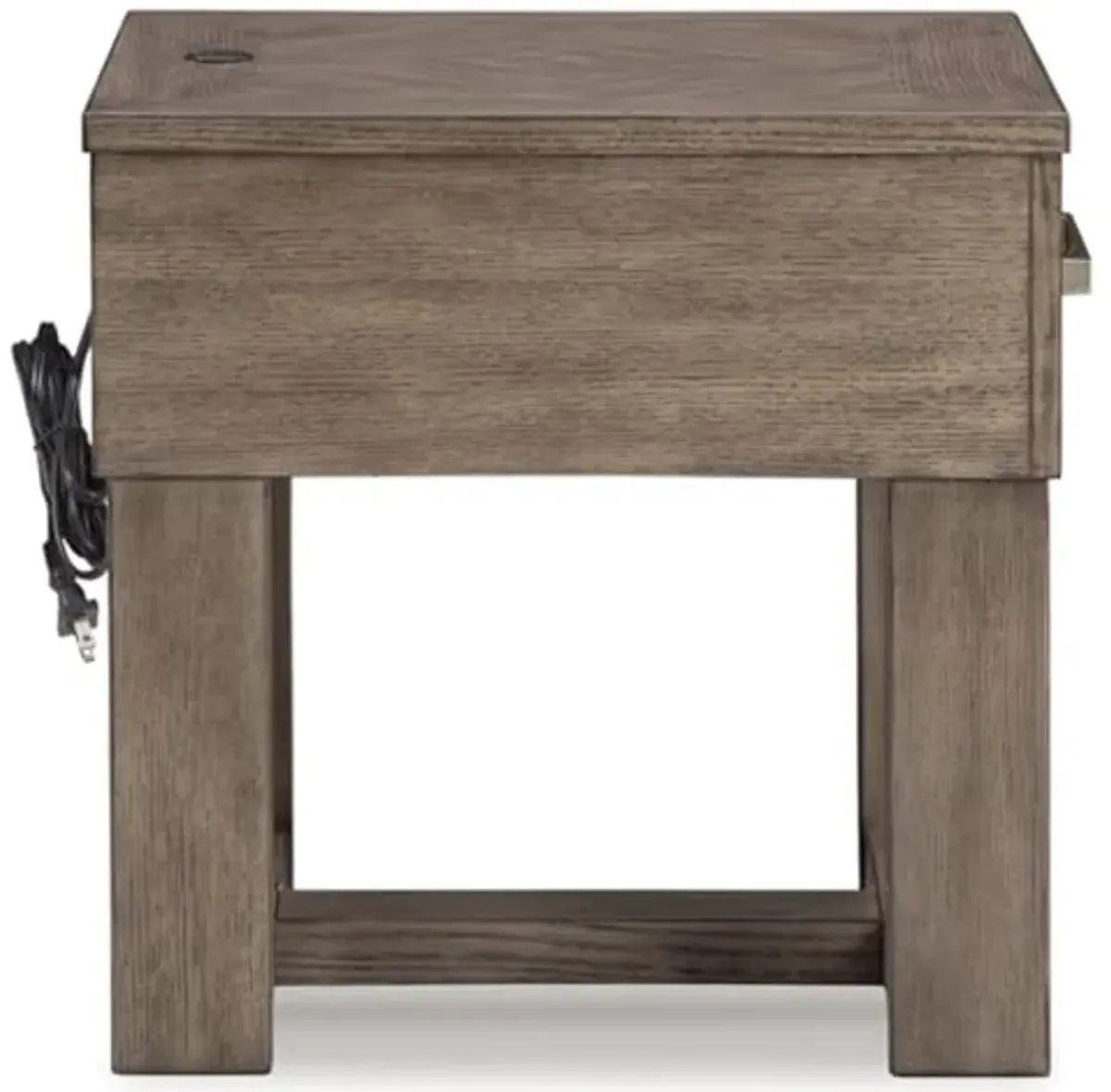 Signature Design by Ashley Loyaska Casual 1-Drawer End Table with USB Ports and Trestle Base, Gray and Light Brown