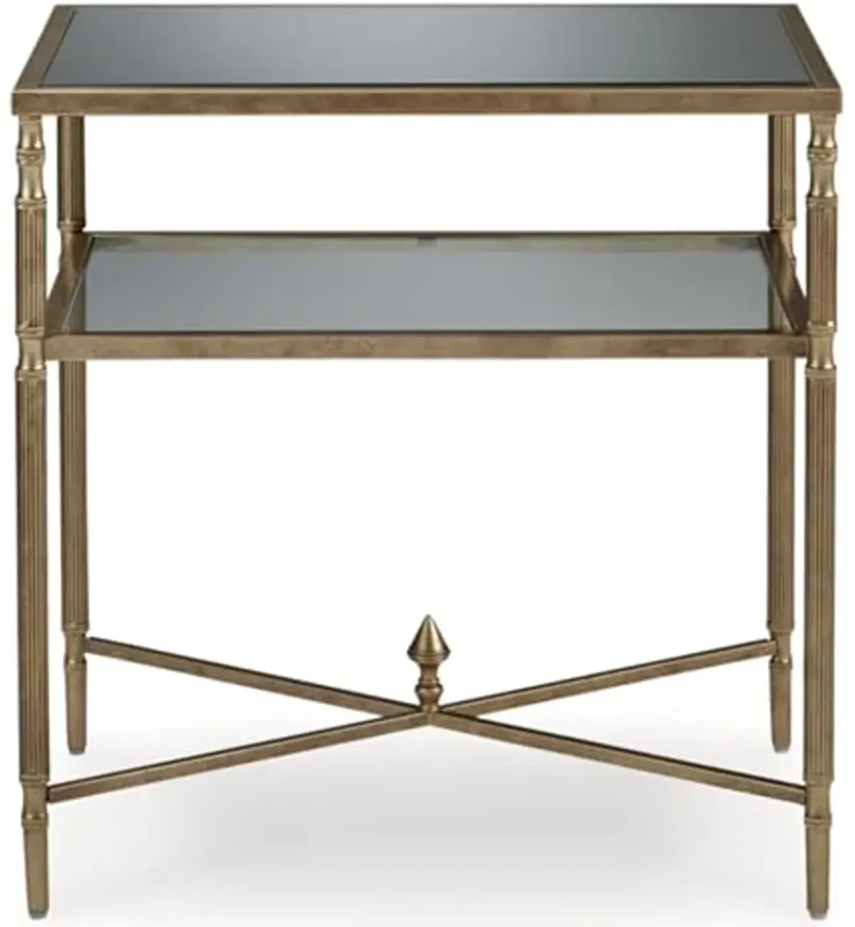 Signature Design by Ashley Cloverty Industrial Mirror-Tabletop End Table with Round Legs and Glass Shelf, Metallic