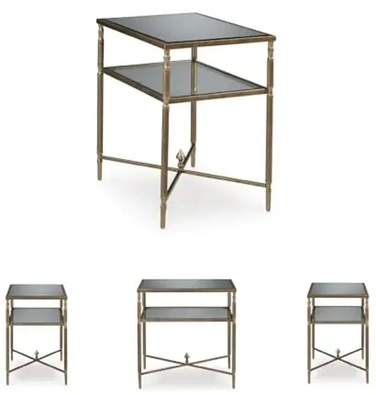 Signature Design by Ashley Cloverty Industrial Mirror-Tabletop End Table with Round Legs and Glass Shelf, Metallic
