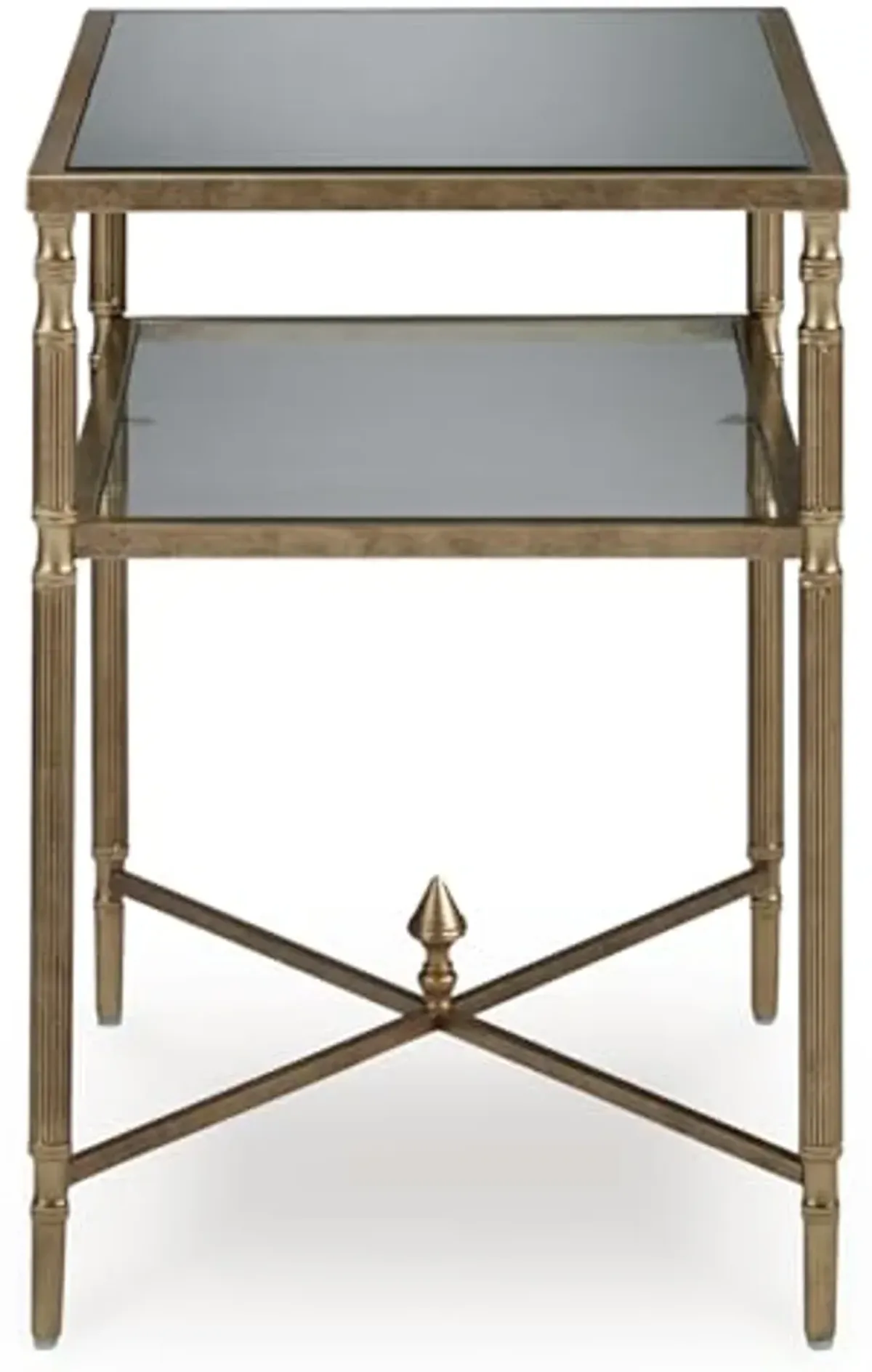 Signature Design by Ashley Cloverty Industrial Mirror-Tabletop End Table with Round Legs and Glass Shelf, Metallic