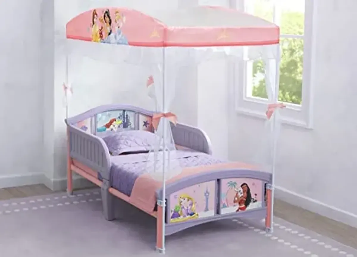 Delta Children Twinkle Galaxy Dual Sided Crib & Toddler Mattress and Disney Princess Canopy Toddler Bed