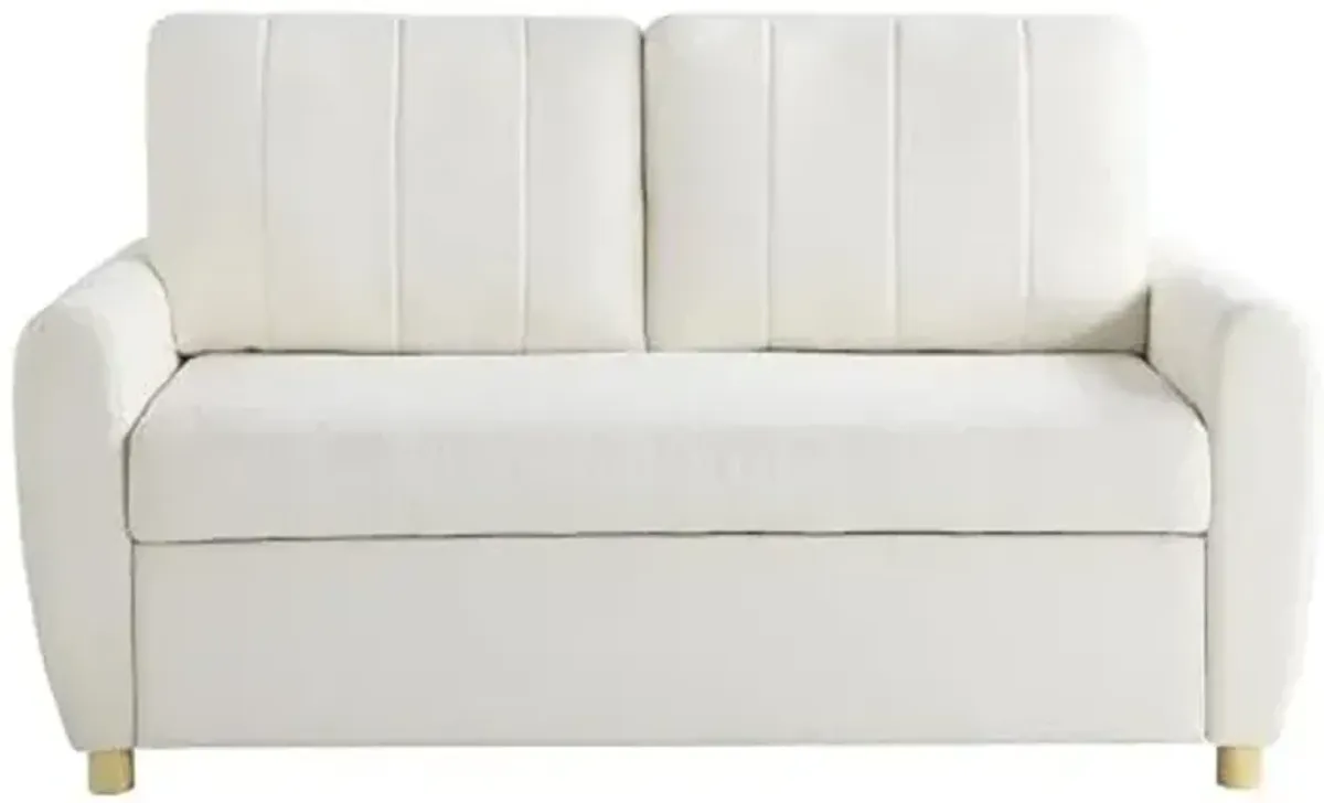 Serta Galway 66.5" Convertible Sleeper Loveseat, Full Size, Dreamcoil Comfort, FingerGuard Pinch Point Protection, Boucle Fabric, Ivory