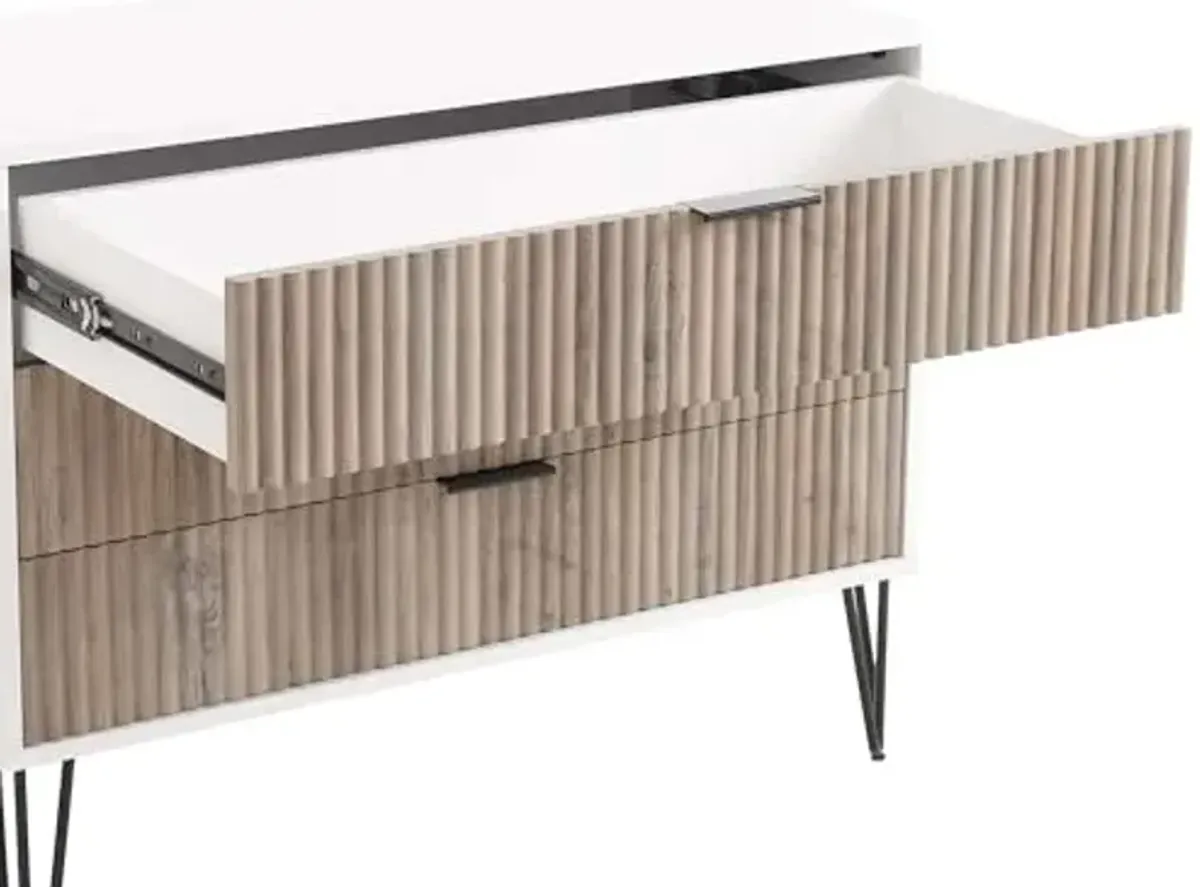 Manhattan Comfort Dumbo Modern 3 Drawer Dresser with Fluted Ribbed Front, No Tool Assembly, Hairpin Splayed Gold Metal Legs, Storage Chest, Entryway Cabinet for Bedroom, Living Room in White/Grey