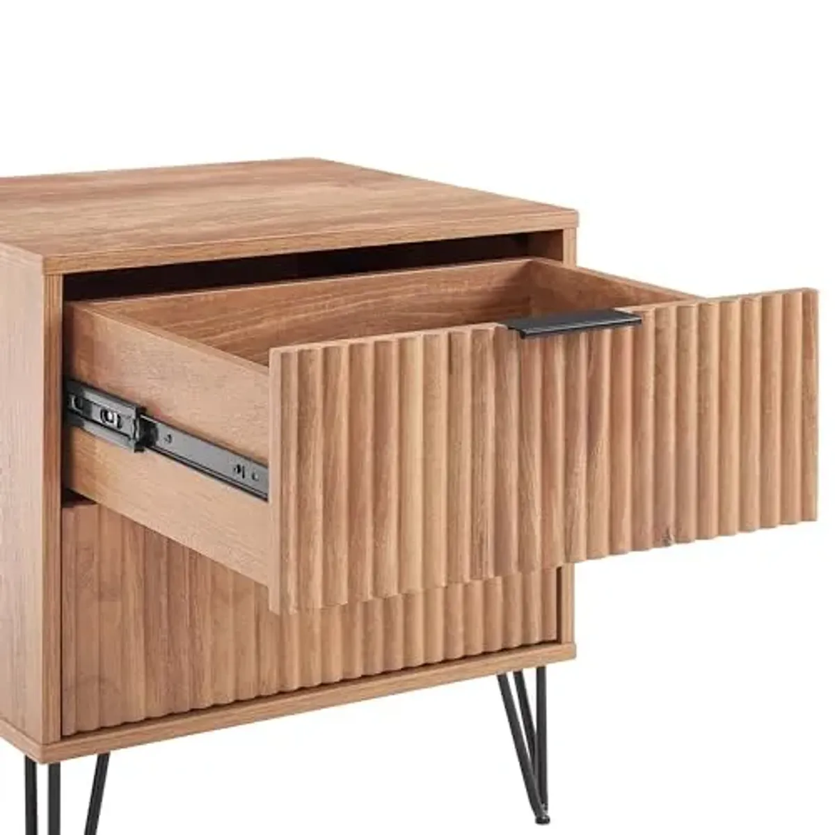 Manhattan Comfort Dumbo Fluted Nightstand with 2 Drawers, Gold Metal Legs and Metal Handles, Snap Tool-Free Assembly, Modern Bedside Accent Table with Storage for Bedroom, Living Room in Golden Brown