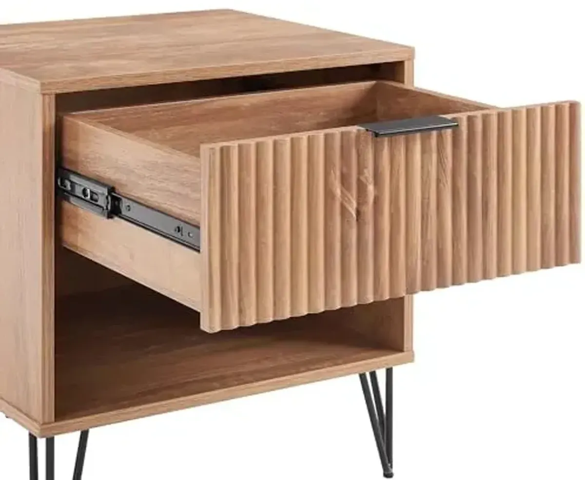 Manhattan Comfort Dumbo Modern Nightstand 1.0 with 1 Drawer and Metal Feet | Splayed Gold Legs | Vertical Ribbed Design | No Tool Assembly Storage for Bedroom & Living Room, Set of 2, Golden Brown