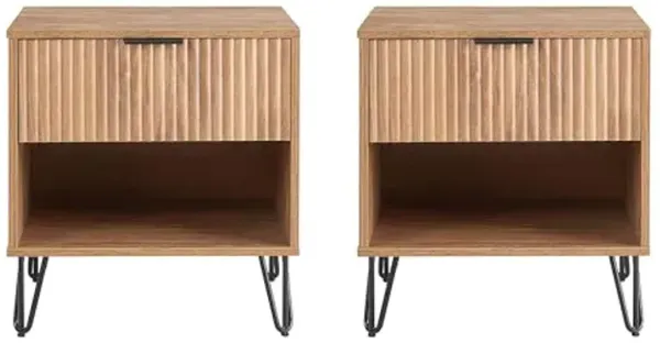 Manhattan Comfort Dumbo Modern Nightstand 1.0 with 1 Drawer and Metal Feet | Splayed Gold Legs | Vertical Ribbed Design | No Tool Assembly Storage for Bedroom & Living Room, Set of 2, Golden Brown