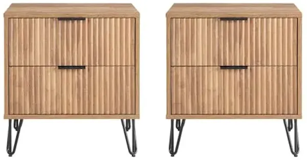 Manhattan Comfort Dumbo Modern Nightstand 2.0 with 2 Metal Feet | Stylish Splayed Gold Legs | Vertical Ribbed Drawer | Perfect for Bedroom, Set of 2, Golden Brown