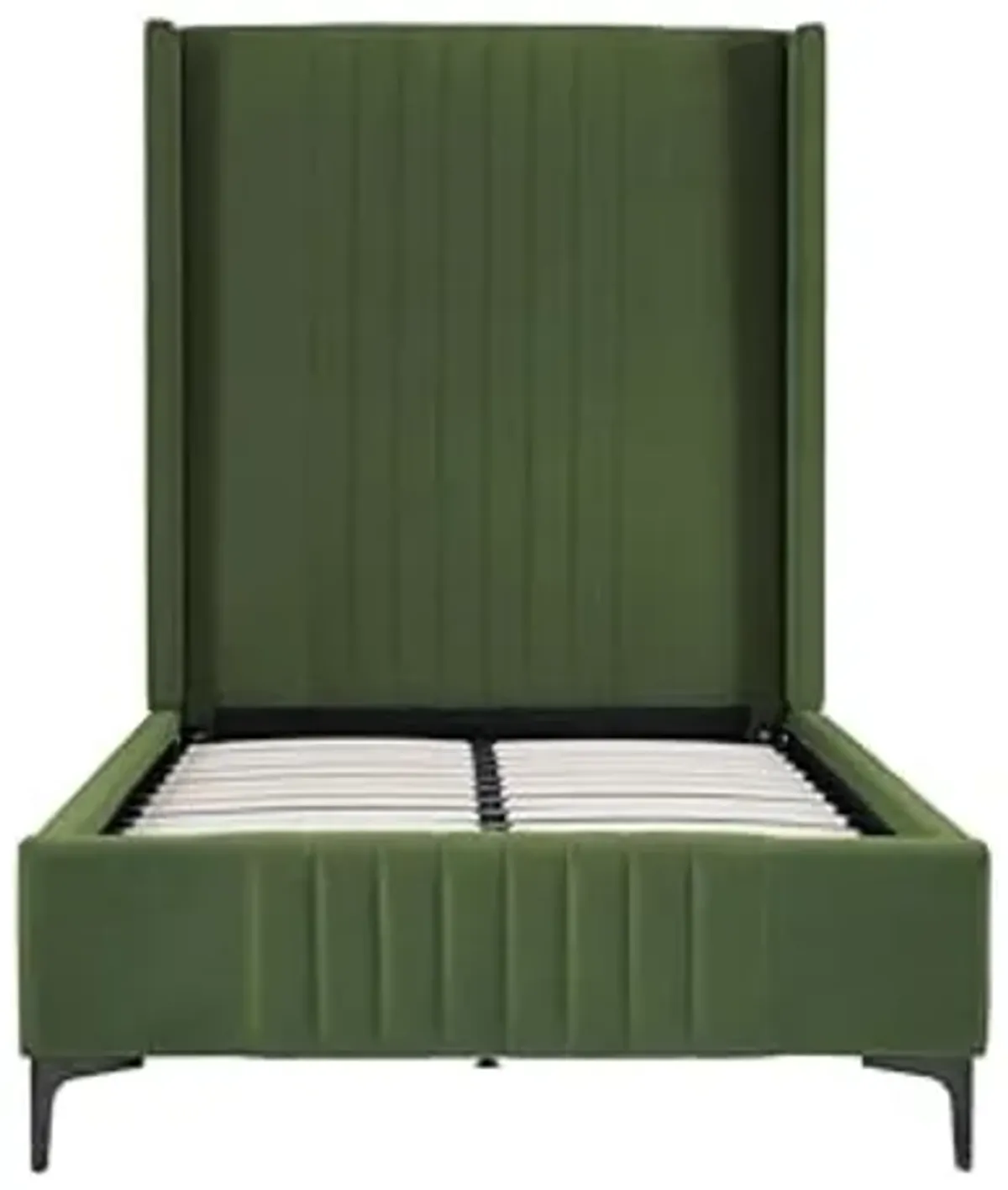 Manhattan Comfort Promenade Mid-Century Modern Velvet Upholstered Twin-Size Bed Frame - Luxurious Foam Padding, No Box Spring Needed, Stylish Vertical Stitched Headboard, Moss Green