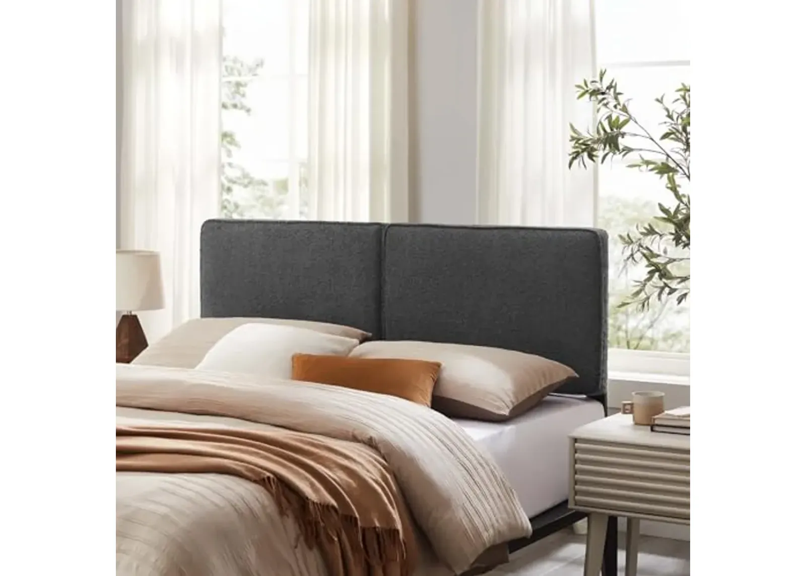 Modway Lindee Queen Size Upholstered Headboard with Sage Boucle Fabric - Modern Fabric Queen Headboard with Height-Adjustable Mounting Positions - Padded Pillow Style