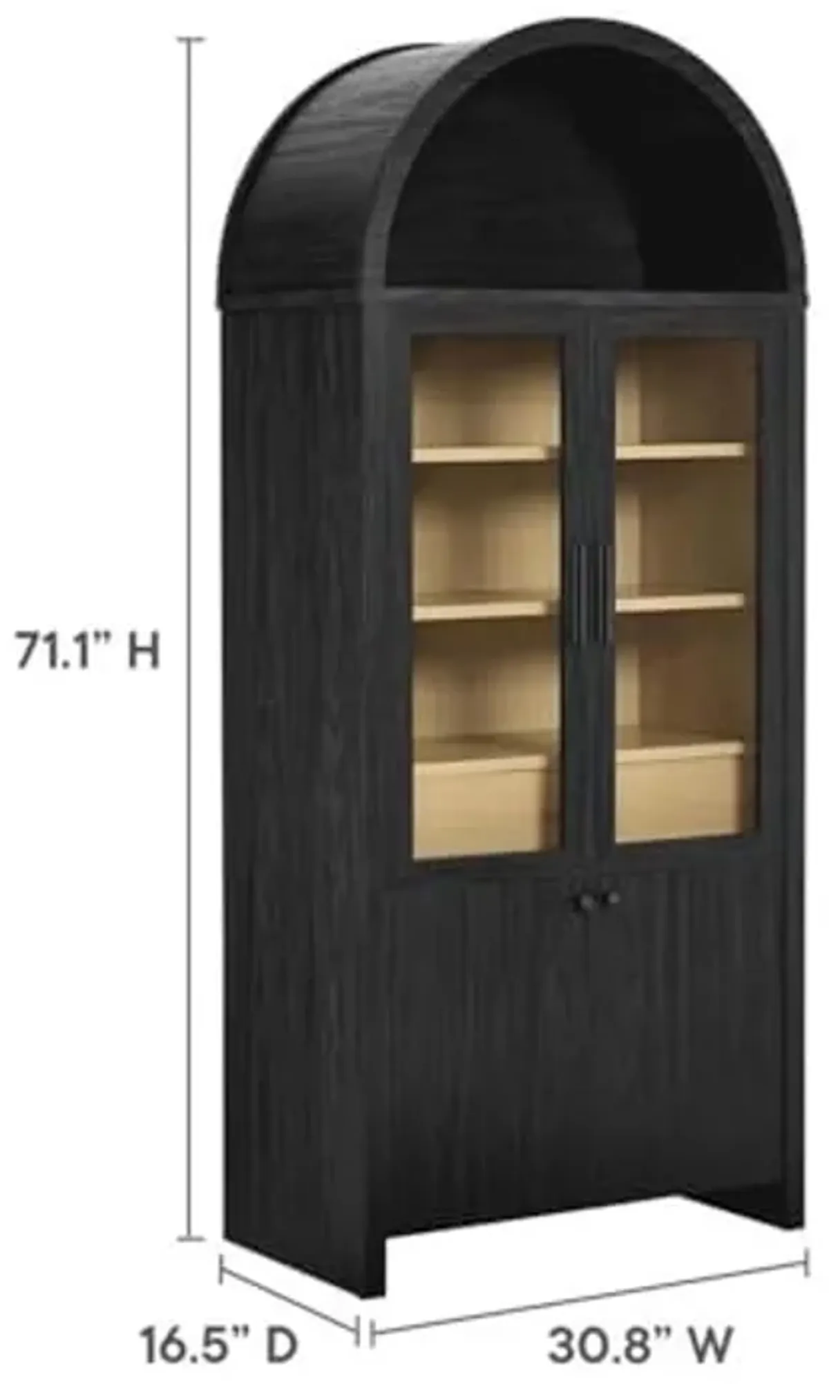 Modway Evie Arched Display Cabinet in Black Oak - Modern Tall Storage Cabinet with Shelves - Sophisticated Glass Door Bookcase - Elegant Living Room and Hallway Accent Cabinet