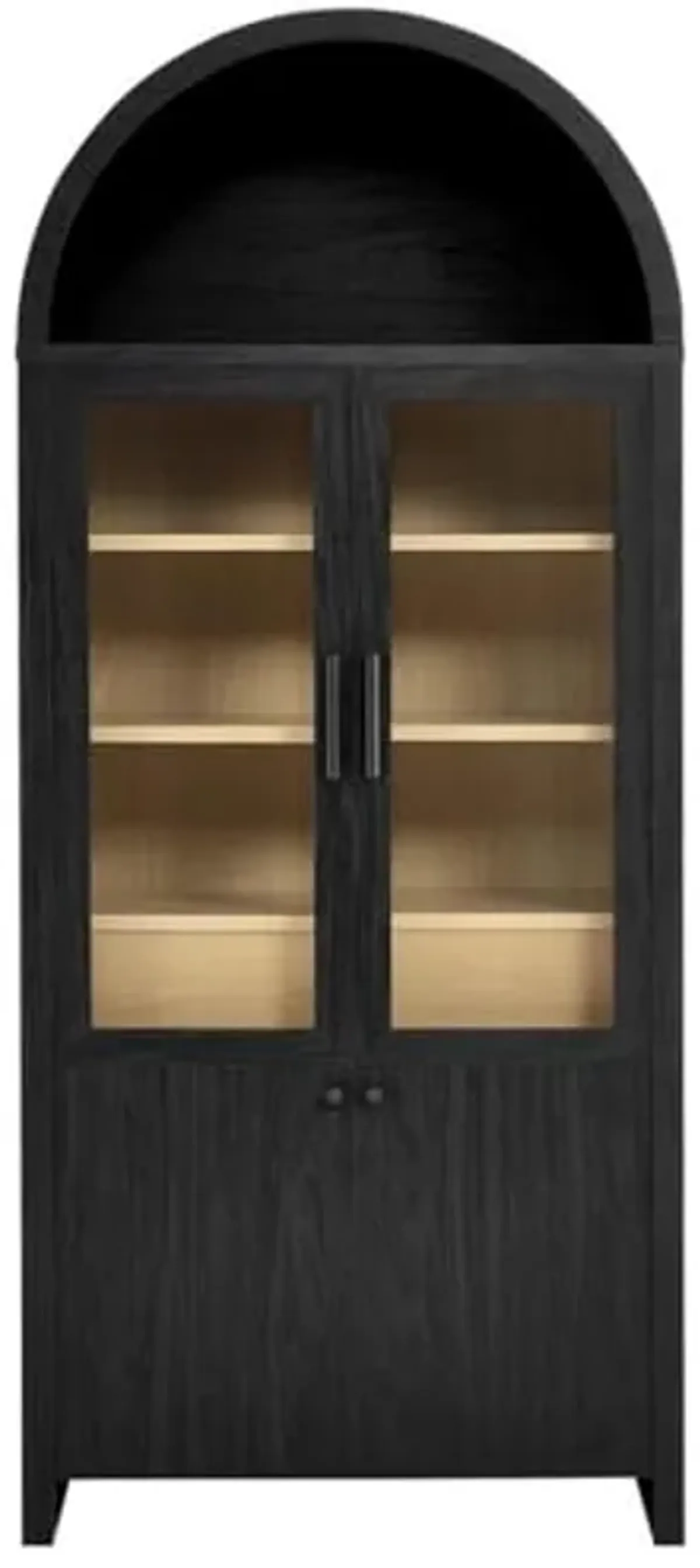 Modway Evie Arched Display Cabinet in Black Oak - Modern Tall Storage Cabinet with Shelves - Sophisticated Glass Door Bookcase - Elegant Living Room and Hallway Accent Cabinet