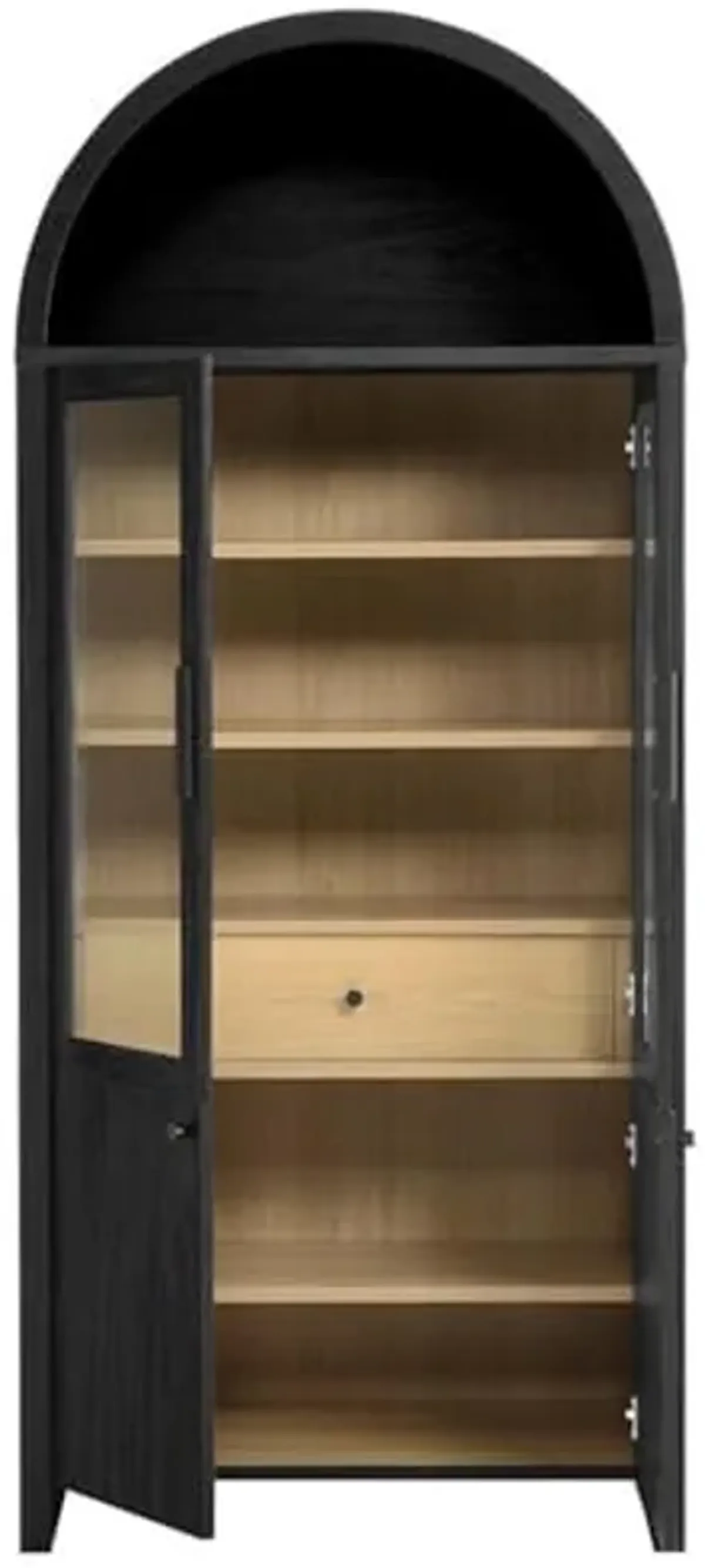 Modway Evie Arched Display Cabinet in Black Oak - Modern Tall Storage Cabinet with Shelves - Sophisticated Glass Door Bookcase - Elegant Living Room and Hallway Accent Cabinet