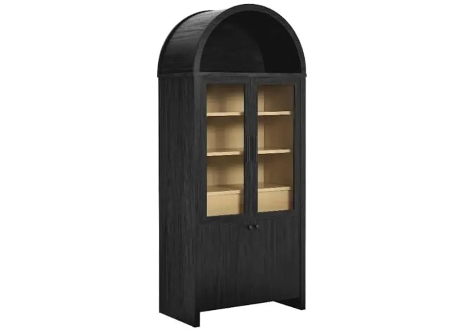 Modway Evie Arched Display Cabinet in Black Oak - Modern Tall Storage Cabinet with Shelves - Sophisticated Glass Door Bookcase - Elegant Living Room and Hallway Accent Cabinet