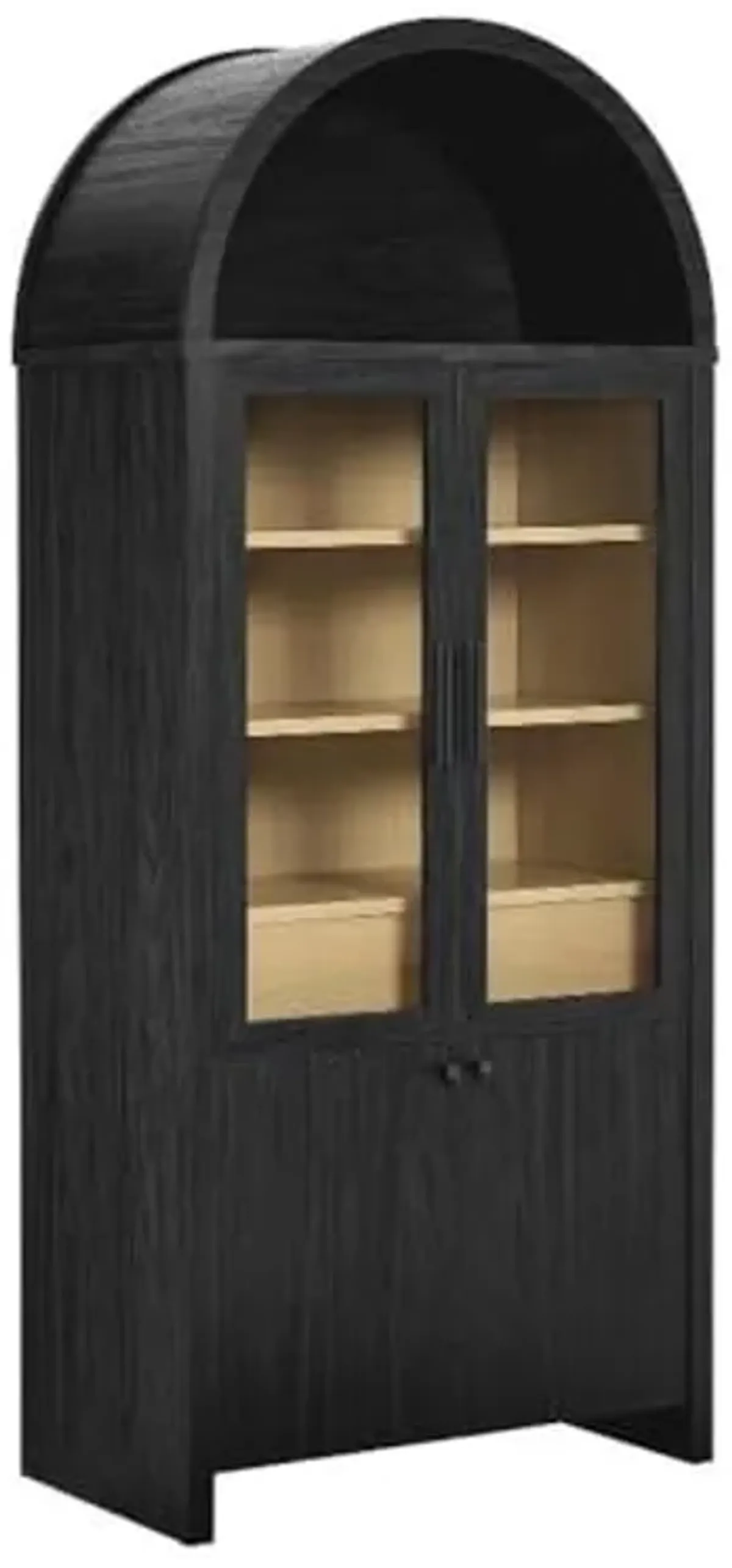 Modway Evie Arched Display Cabinet in Black Oak - Modern Tall Storage Cabinet with Shelves - Sophisticated Glass Door Bookcase - Elegant Living Room and Hallway Accent Cabinet