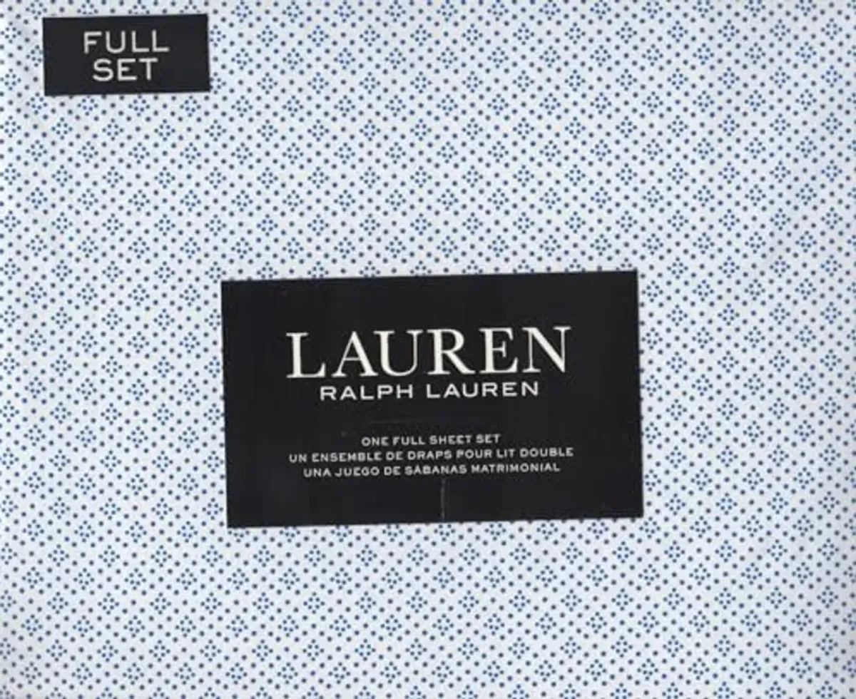 Lauren Ralph Lauren Blue dots 4 pc Full Sheet Set Blue on White